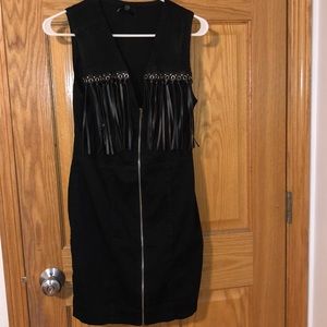 Black western style dress with pleather fringe.